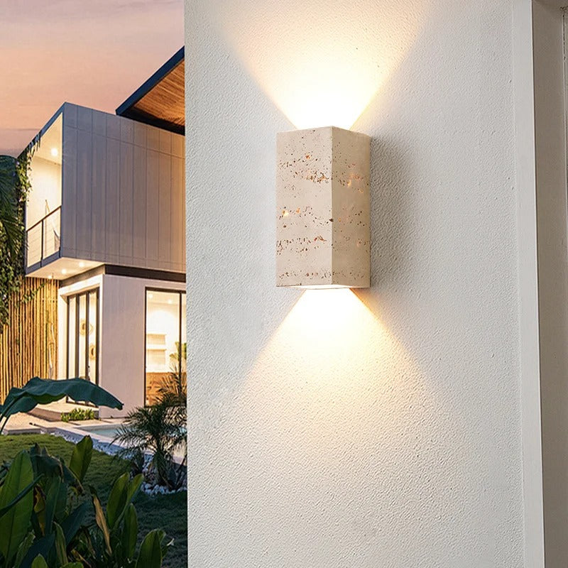 Vierkante Natuursteen Wandlamp – Waterdichte Binnen en Buiten Sfeerverlichting voor Tuin en Hal
