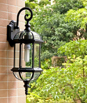 Antieke Retro Wandlamp – Vintage Buitenlamp van Metaal en Glas – Zwart – E27 – Voor Tuin, Veranda en Entree