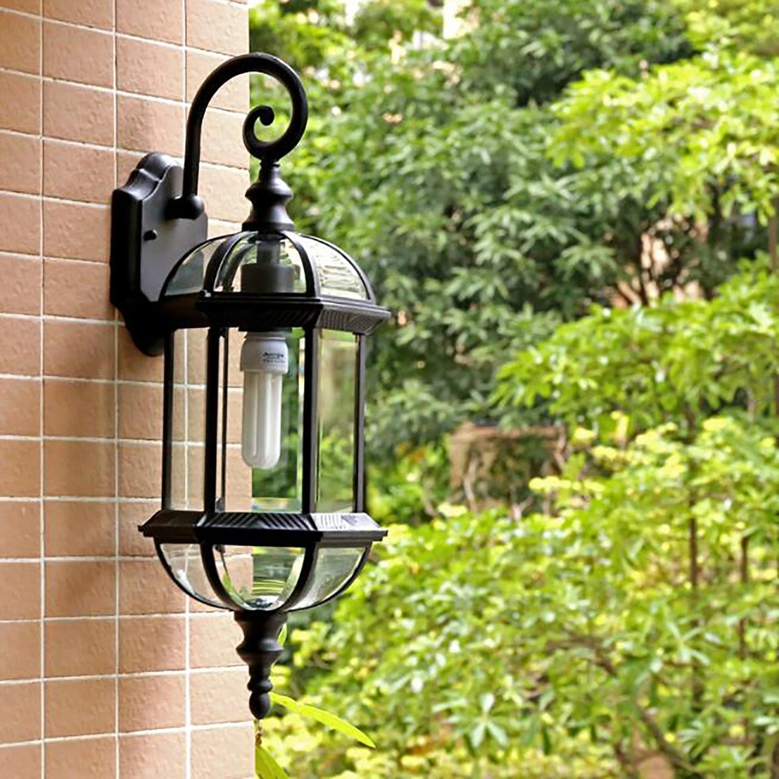 Antieke Retro Wandlamp – Vintage Buitenlamp van Metaal en Glas – Zwart – E27 – Voor Tuin, Veranda en Entree