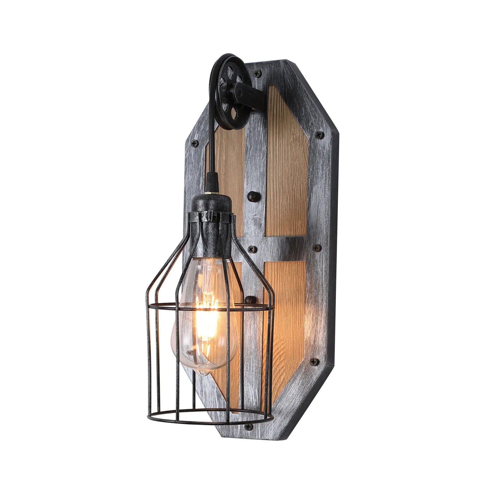 Vintage Wandlamp – Retro Steampunk Industrieel Design – Metaal en Hout – E27 Fitting – Voor Woonkamer, Keuken en Eetkamer