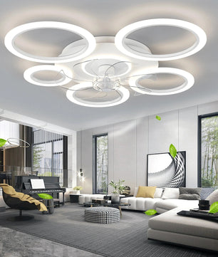 Moderne Plafondventilator met LED-Verlichting – Minimalistische Cirkel Ventilatorlamp met Afstandsbediening, 3 Snelheden en 3 Lichtkleuren voor Woonkamer en Slaapkamer