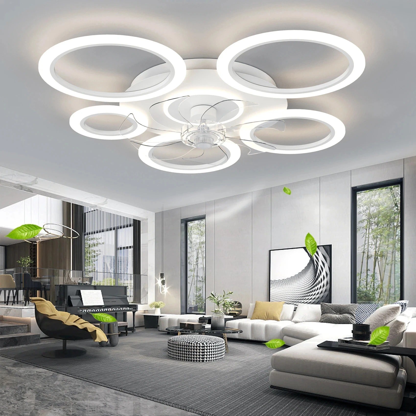 Moderne Plafondventilator met LED-Verlichting – Minimalistische Cirkel Ventilatorlamp met Afstandsbediening, 3 Snelheden en 3 Lichtkleuren voor Woonkamer en Slaapkamer