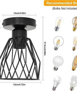 Industriële Plafondlamp Zwart – Vintage Metalen Opbouwlamp met E27 Fitting voor Keuken, Eetkamer en Slaapkamer