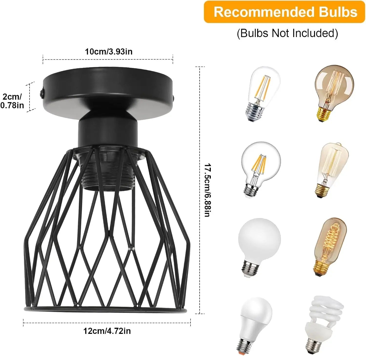 Industriële Plafondlamp Zwart – Vintage Metalen Opbouwlamp met E27 Fitting voor Keuken, Eetkamer en Slaapkamer