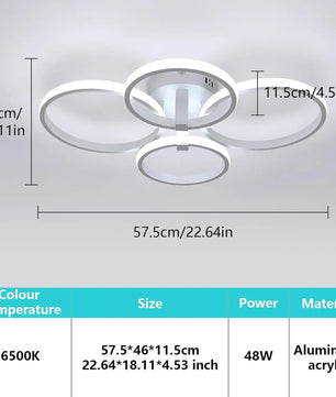 Moderne LED Plafondlamp 48W – Ronde Designlamp met Vier Ringen – Acryl en Metaal – 6500K Koelwit – 5400 Lumen
