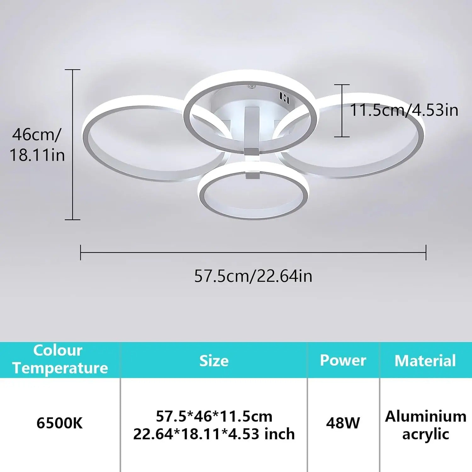 Moderne LED Plafondlamp 48W – Ronde Designlamp met Vier Ringen – Acryl en Metaal – 6500K Koelwit – 5400 Lumen