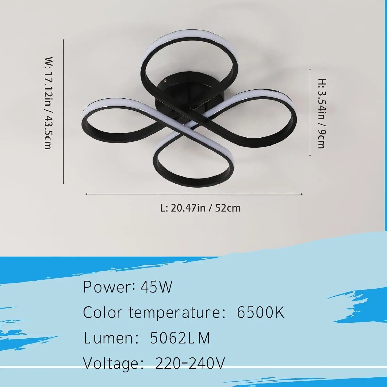 Moderne LED Plafondlamp – Bloemvormig Design – 45W Koel Wit 6500K – Zwarte Aluminium Plafondverlichting voor Woonkamer, Keuken en Slaapkamer