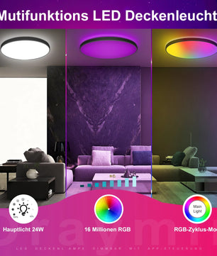 Slimme LED Plafondlamp Ø30 cm – 24W RGB met App en Afstandsbediening – Dimbaar 2700K–6500K voor Woonkamer en Slaapkamer