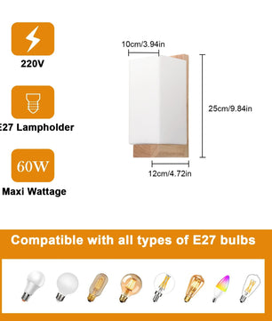 Moderne Houten LED Wandlamp – Dimbaar 12W met E27 – Warm Minimalistisch Design voor Woonkamer en Slaapkamer