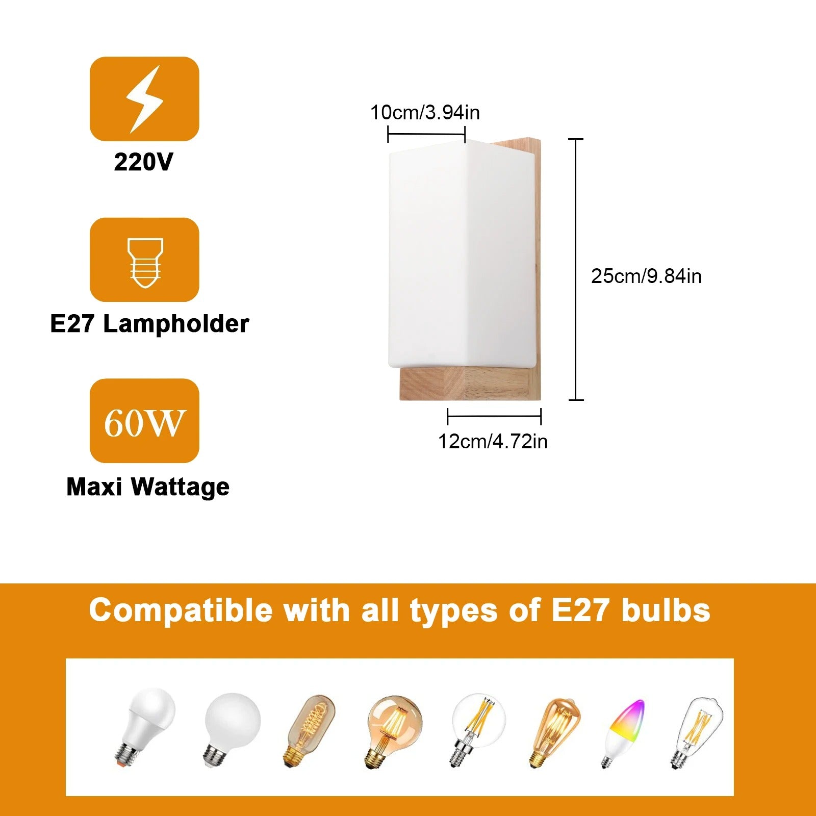 Moderne Houten LED Wandlamp – Dimbaar 12W met E27 – Warm Minimalistisch Design voor Woonkamer en Slaapkamer