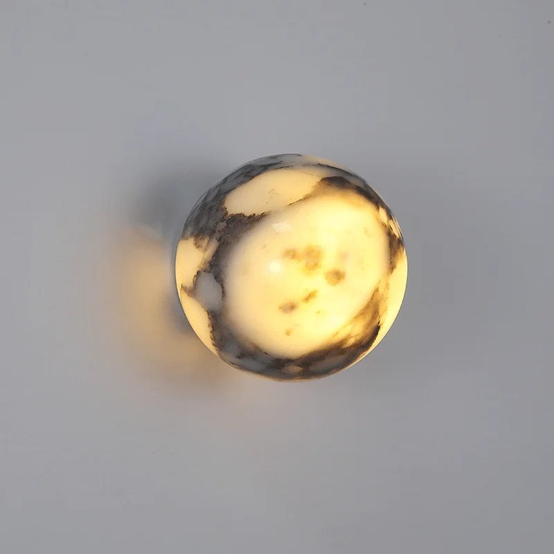 Luxe Marmeren Wandlamp – Natuurlijk Zwart Marmer – Ronde Design Wandverlichting met LED voor Slaapkamer en Woonkamer