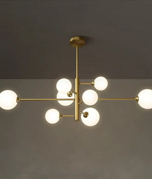 Moderne Glazen Bal Kroonluchter – Zwart Gouden LED Plafondlamp van Metaal en Mat Glas – Luxe Design voor Woonkamer, Eetkamer en Slaapkamer