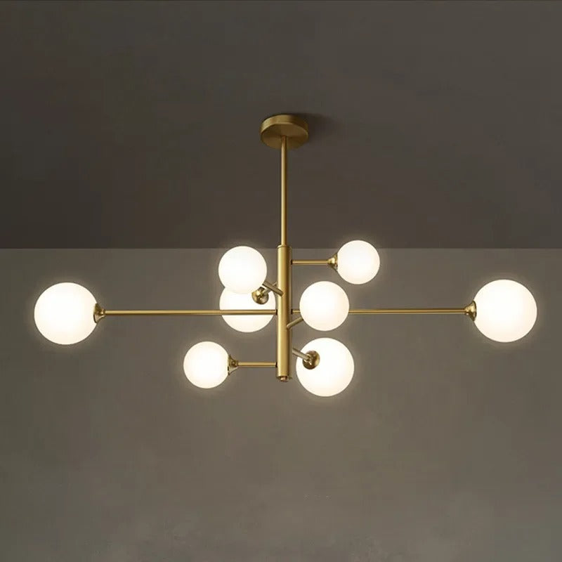 Moderne Glazen Bal Kroonluchter – Zwart Gouden LED Plafondlamp van Metaal en Mat Glas – Luxe Design voor Woonkamer, Eetkamer en Slaapkamer
