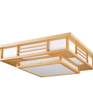Vierkante LED Plafondlamp Japanse Stijl 45×45 cm – Houtlook en Wit – Driekleurig Licht 3000K/4500K/6400K – Met Afstandsbediening