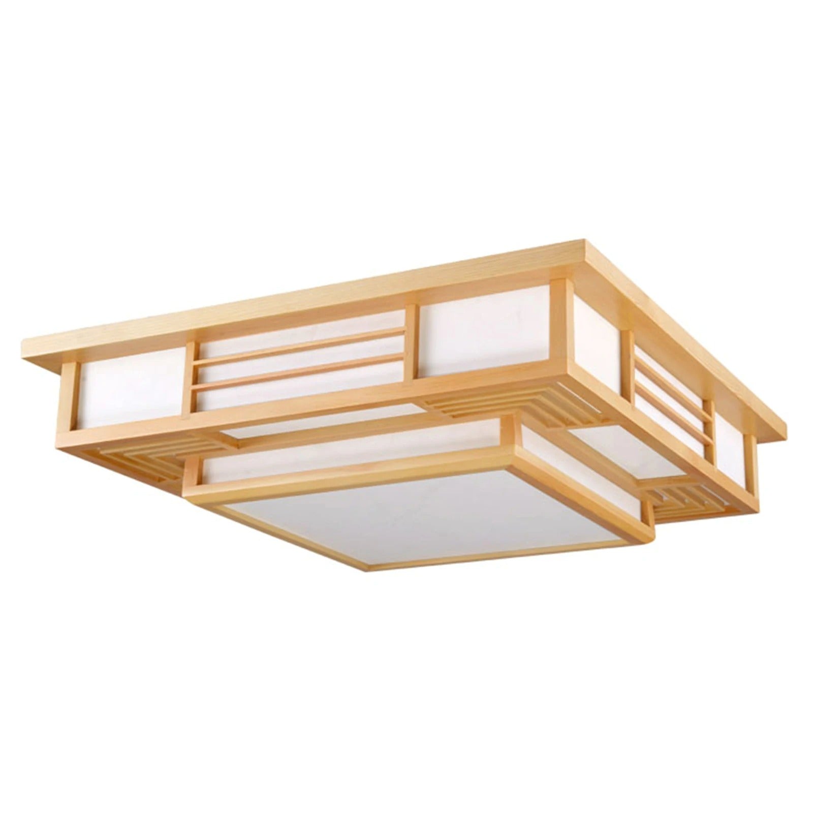 Vierkante LED Plafondlamp Japanse Stijl 45×45 cm – Houtlook en Wit – Driekleurig Licht 3000K/4500K/6400K – Met Afstandsbediening