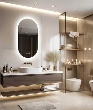 Ovale LED Badkamerspiegel met Touchscreen – Anticondens, Backlight & 3 Kleurstanden – Frameloze Spiegel met Verlichting voor Badkamer