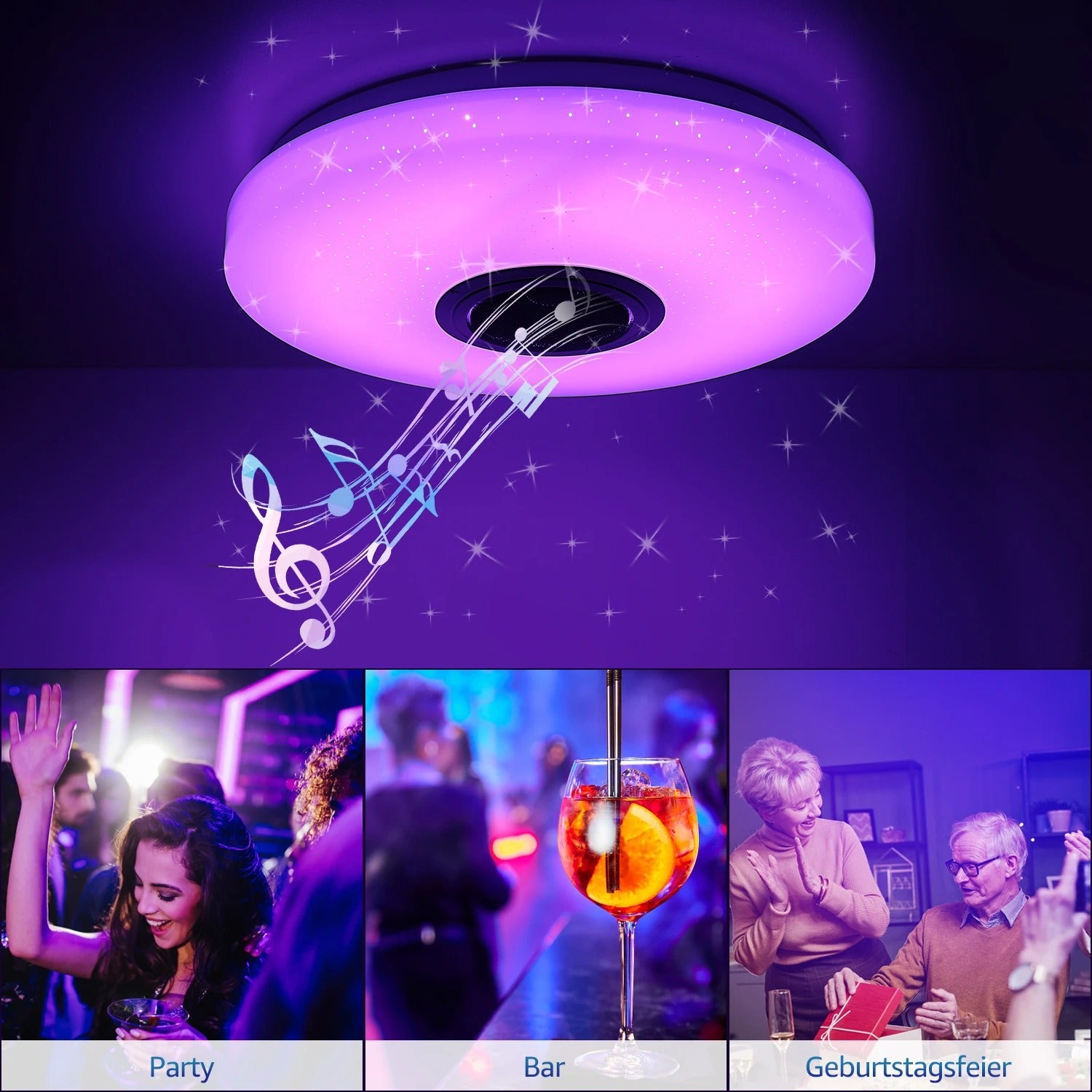 Moderne LED Plafondlamp met Bluetooth Speaker – Ø50 cm – 60W RGB en Dimbaar met Afstandsbediening en App – Sterrenhemel Effect voor Woonkamer en Slaapkamer