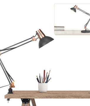 Verstelbare Bureaulamp met Scharnierarm – Industriële Metalen Klemlamp met E27 Fitting voor Werk en Lezen