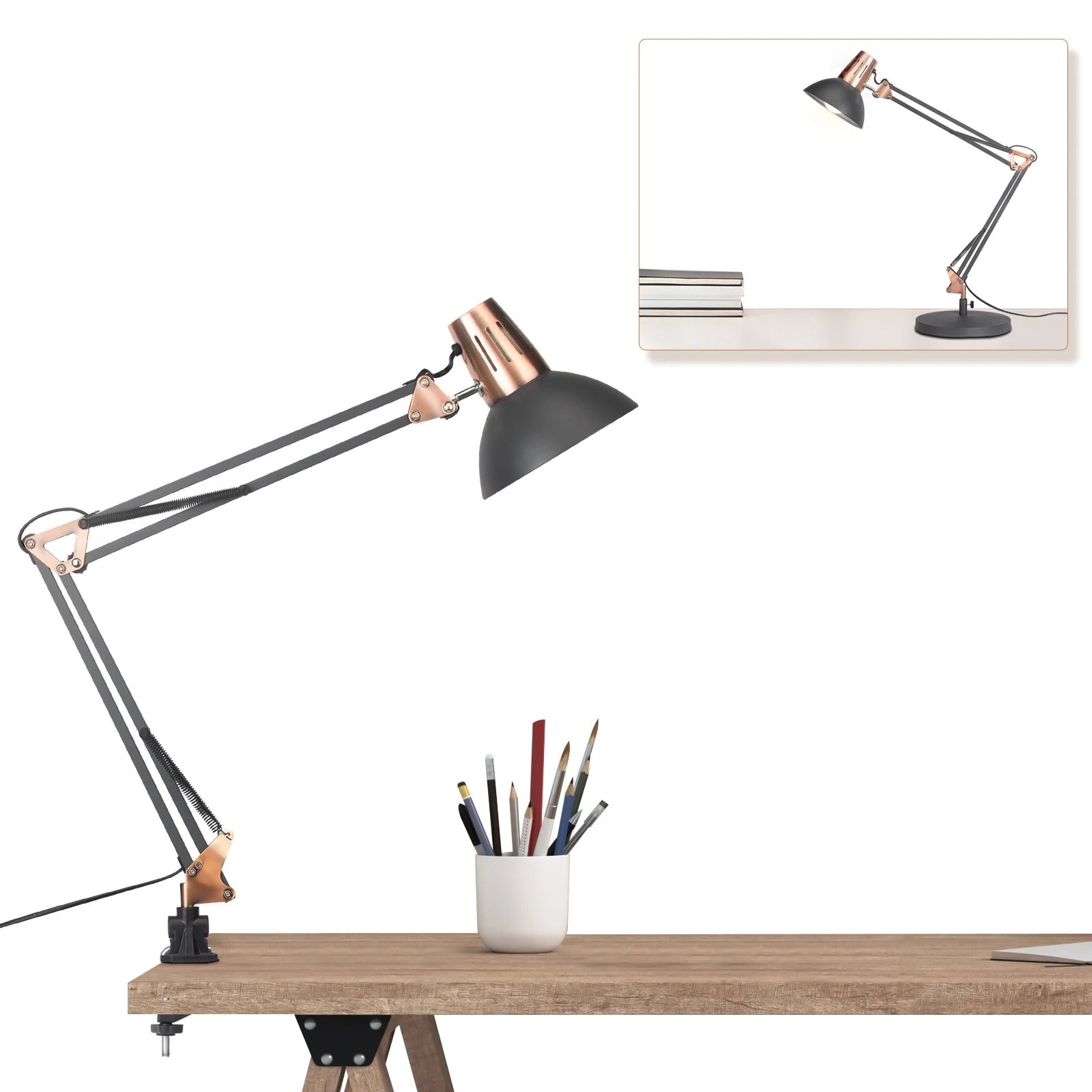 Verstelbare Bureaulamp met Scharnierarm – Industriële Metalen Klemlamp met E27 Fitting voor Werk en Lezen