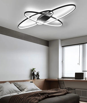Moderne Geometrische LED Plafondlamp – 70W Zwart – Dimbaar met Afstandsbediening – Ellips Design voor Woonkamer en Slaapkamer