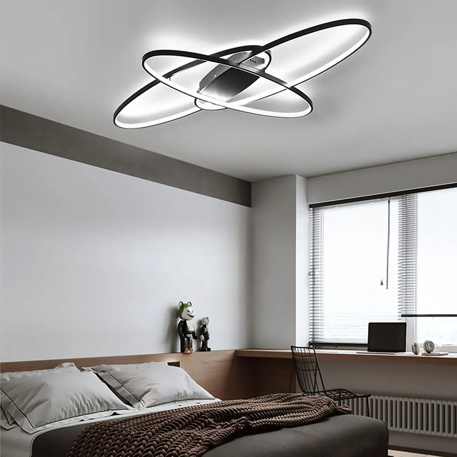 Moderne Geometrische LED Plafondlamp – 70W Zwart – Dimbaar met Afstandsbediening – Ellips Design voor Woonkamer en Slaapkamer