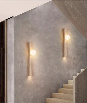 Wabi-Sabi Wandlamp van Gele Grotsteen – Retro Creatief Design voor Gang, Trap en Slaapkamer