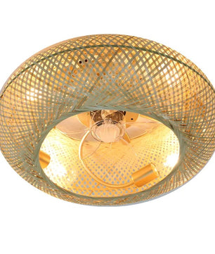 Bamboe LED Plafondventilator 50 cm – Moderne Ventilatorlamp met Intrekbare en Omkeerbare Bladen, Afstandsbediening en Stille Werking voor Woonkamer en Slaapkamer