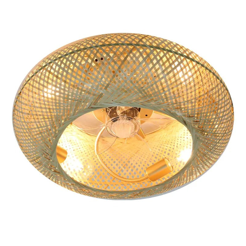 Bamboe LED Plafondventilator 50 cm – Moderne Ventilatorlamp met Intrekbare en Omkeerbare Bladen, Afstandsbediening en Stille Werking voor Woonkamer en Slaapkamer
