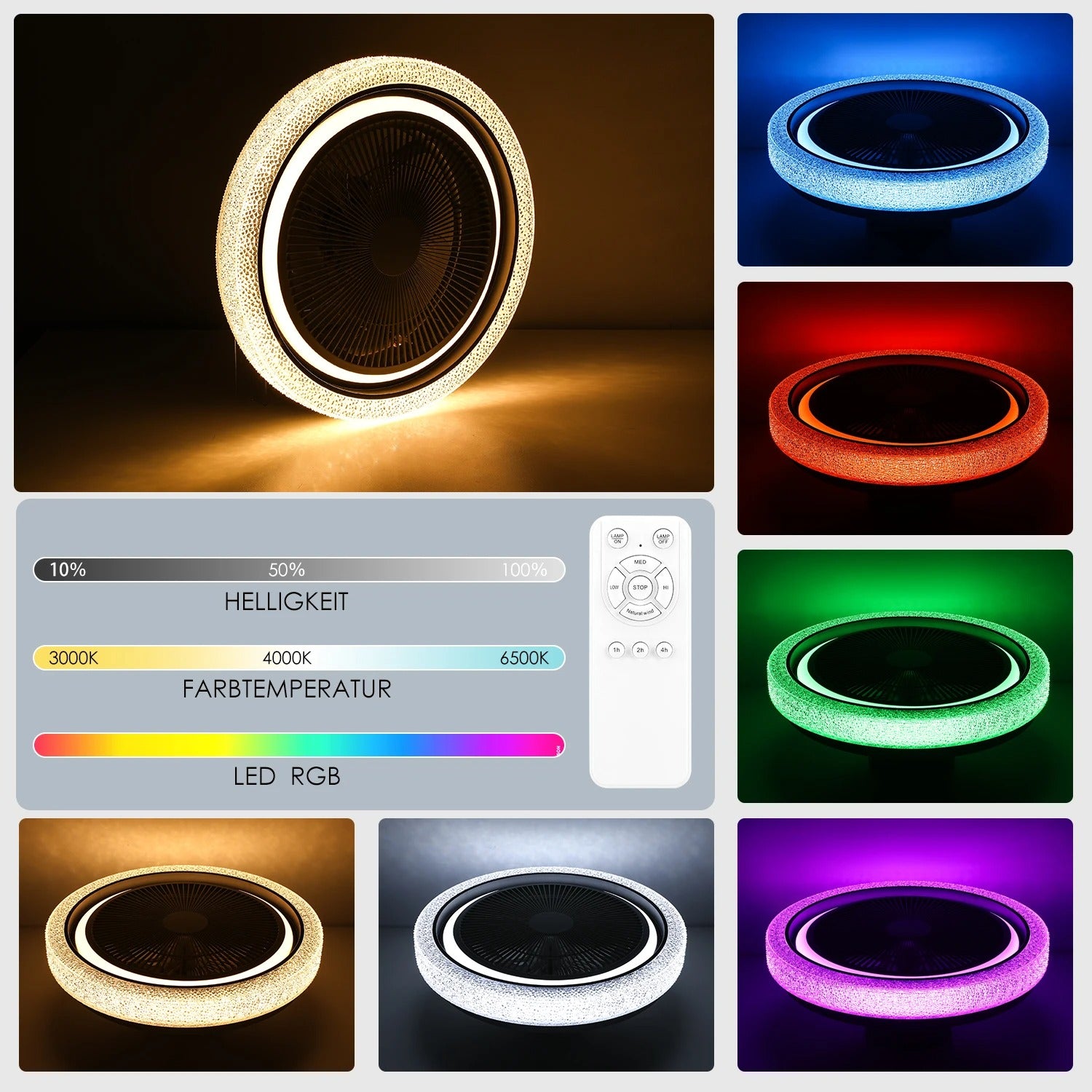 50W Bluetooth LED Plafondventilator met RGB Verlichting en Muziekfunctie – Dimbare Ventilatorlamp met Speaker, App en Afstandsbediening voor Woonkamer en Slaapkamer
