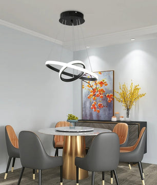 2-Ring Zwarte Hanglamp – Moderne LED Plafondlamp van Aluminium met Dubbele Ronde Ringen – 27W Koud Wit Licht 6500K voor Woonkamer en Eetkamer
