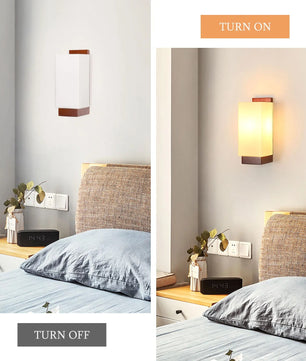 Vintage Houten Wandlamp – Glazen Lampenkap met E27 Fitting – Sfeervolle Wandverlichting voor Gang, Slaapkamer & Eetkamer