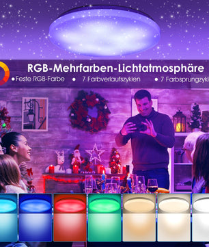 RGB LED Plafondlamp 40 cm – 36W Dimbaar met Sterrenhemel Effect en Afstandsbediening – Moderne RGB Plafondverlichting voor Woonkamer, Slaapkamer en Badkamer