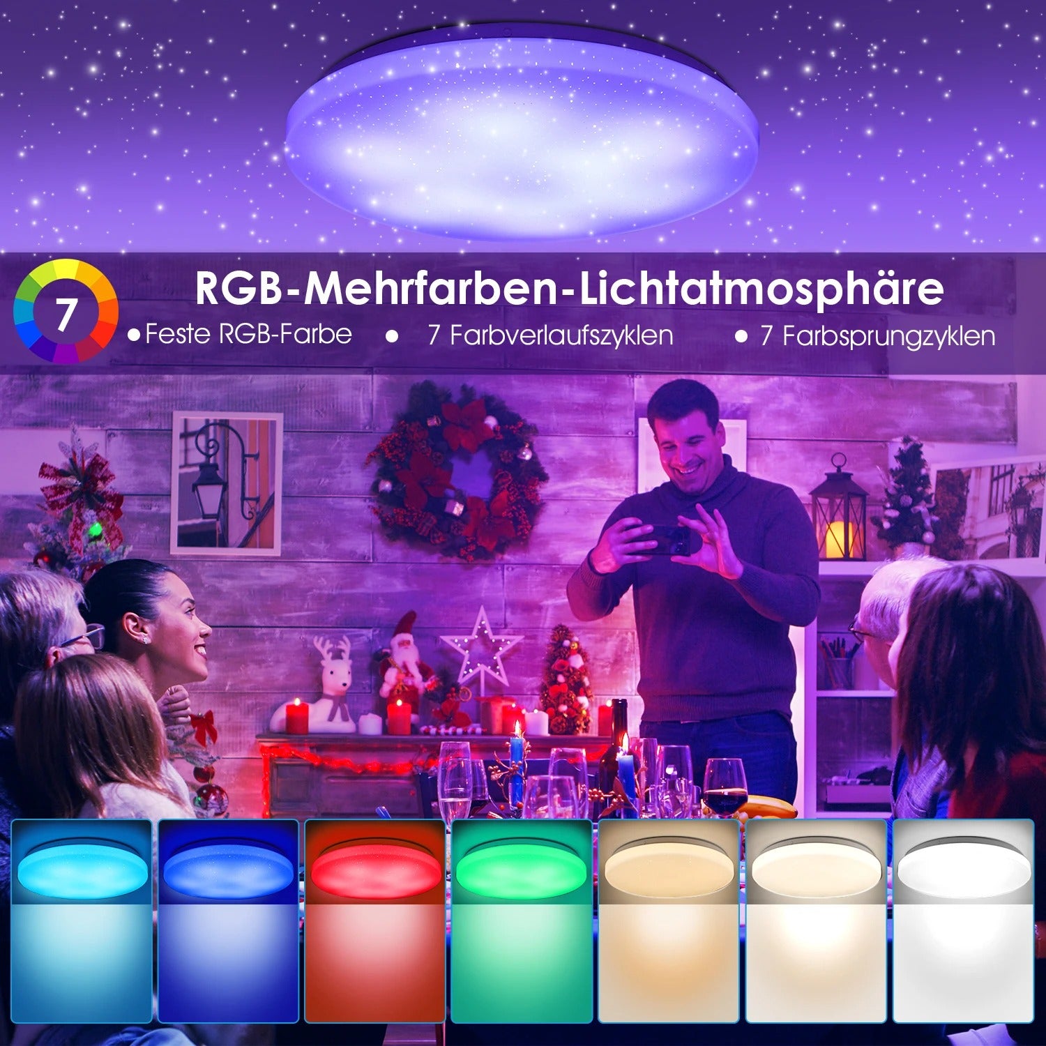 RGB LED Plafondlamp 40 cm – 36W Dimbaar met Sterrenhemel Effect en Afstandsbediening – Moderne RGB Plafondverlichting voor Woonkamer, Slaapkamer en Badkamer