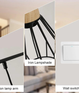 Vintage Industriële Wandlamp – Zwart Metalen Wandverlichting met Houtaccent en E27 Fitting – Retro Design voor Interieur