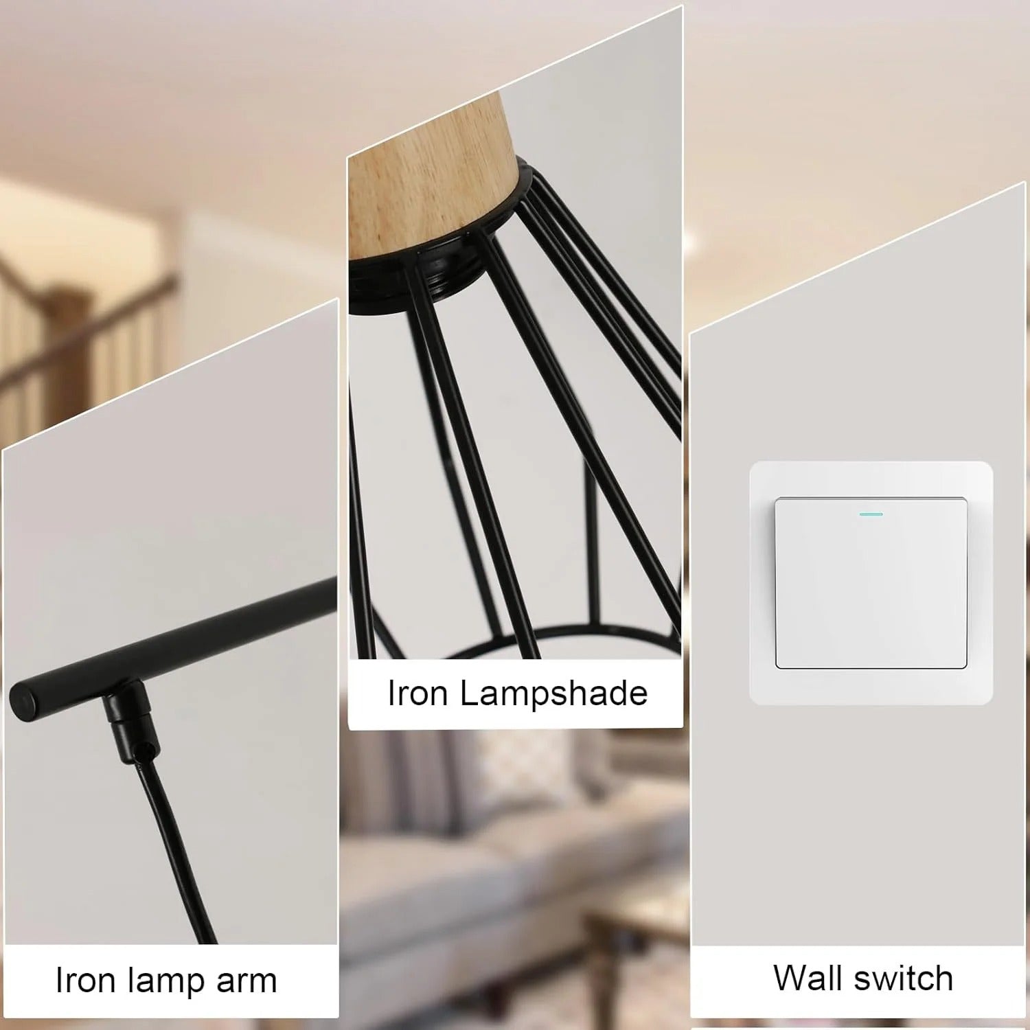Vintage Industriële Wandlamp – Zwart Metalen Wandverlichting met Houtaccent en E27 Fitting – Retro Design voor Interieur