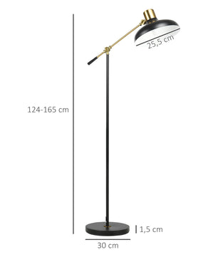 Industriële Vloerlamp Verstelbaar – Zwarte Metalen Staande Lamp met Roteerbare Lampkop – E27 Leeslamp voor Woonkamer en Kantoor