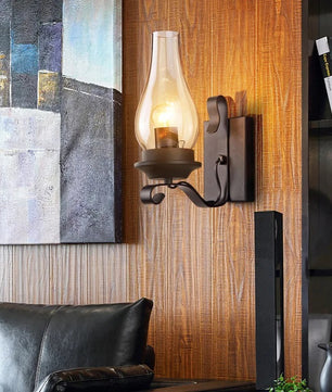 Retro Industriële Wandlamp van IJzer en Glas – Vintage Kerosine Stijl Wandlamp met E27 Fitting voor Café, Hotel, Slaapkamer en Loft