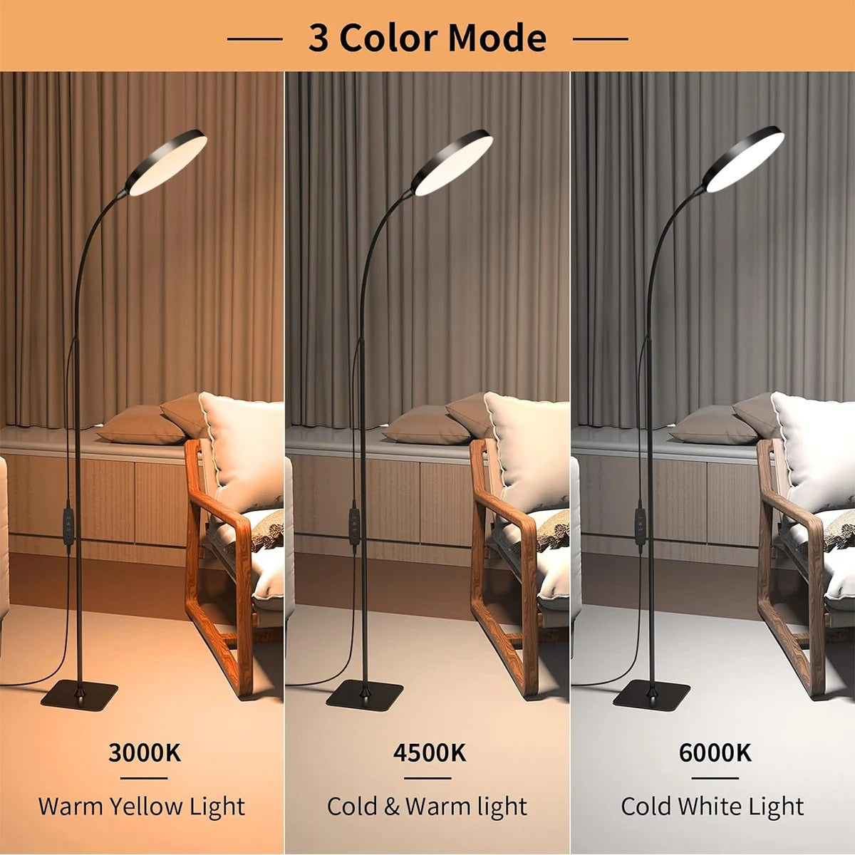 LED Vloerlamp met Flexibele Zwanenhals – Dimbare Staande Leeslamp met 3 Lichtkleuren – Verstelbare LED Lamp voor Woonkamer, Slaapkamer en Kantoor