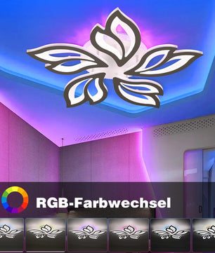 Moderne LED Plafondlamp 55W met RGB Achtergrondverlichting – Dimbaar met Afstandsbediening – Bloemdesign 60×60 cm – Wit