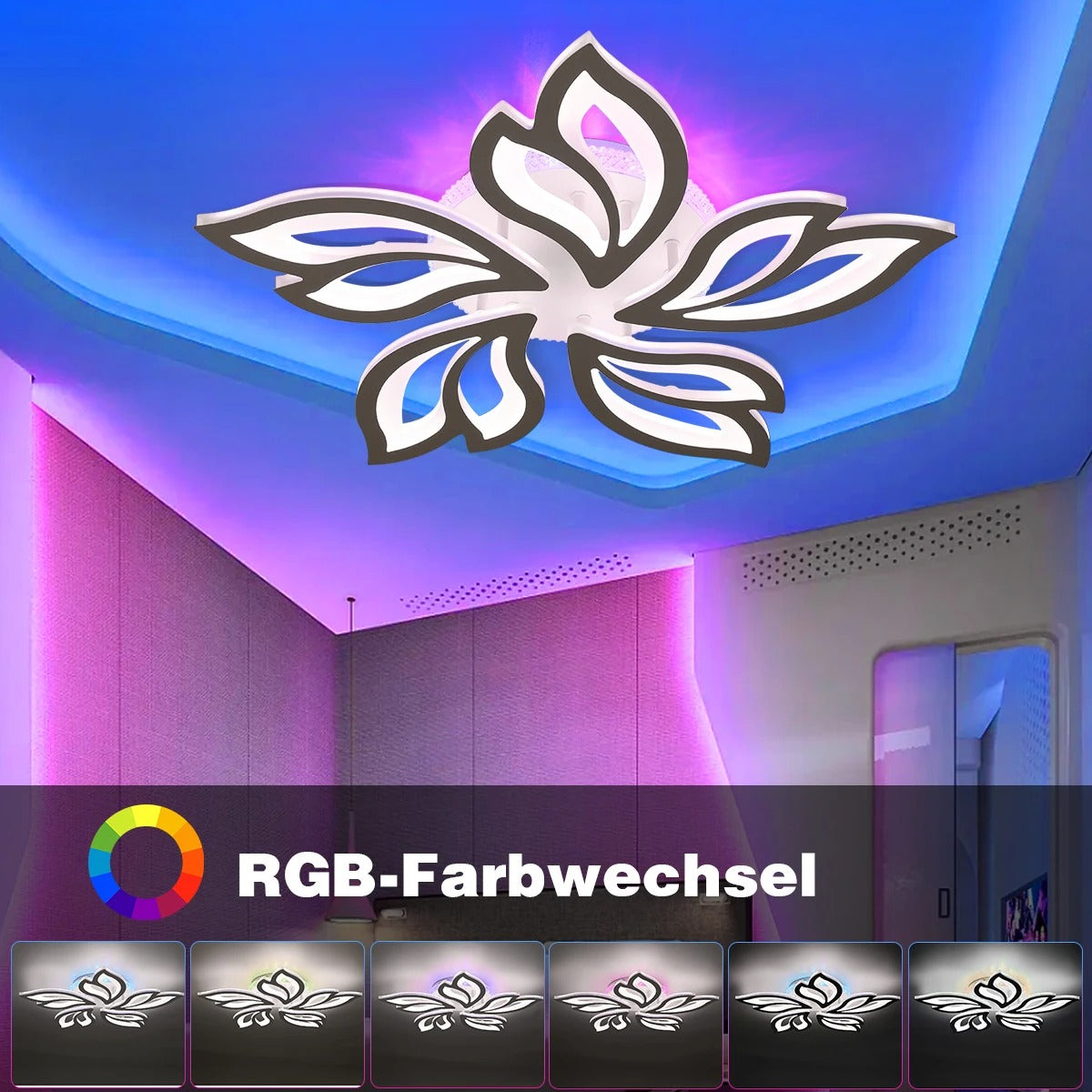 Moderne LED Plafondlamp 55W met RGB Achtergrondverlichting – Dimbaar met Afstandsbediening – Bloemdesign 60×60 cm – Wit