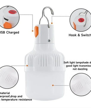 Draagbare LED Campinglamp 60W – USB Oplaadbare Hanglamp met Haak, 3 Lichtstanden voor Camping, Tent, Tuin en Noodverlichting