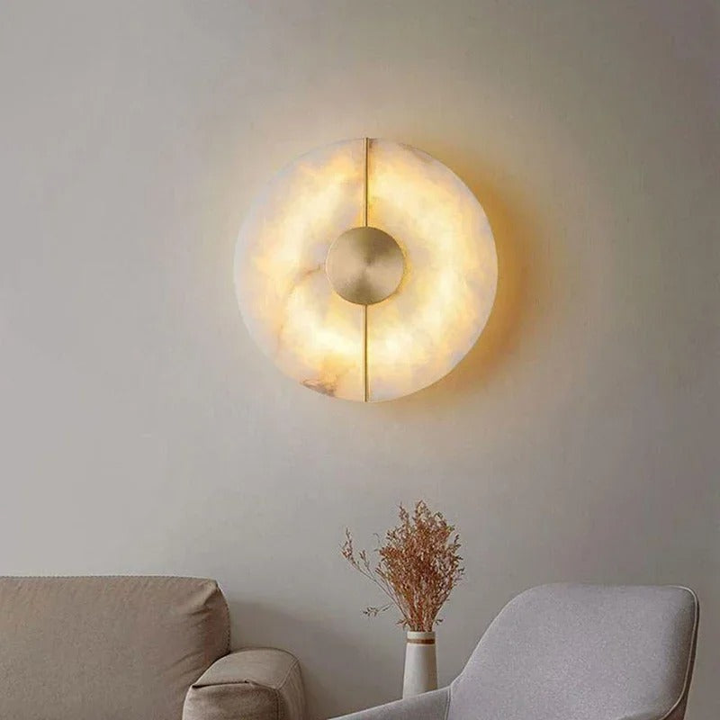 Moderne Marmeren LED Wandlamp – Ronde Albast Wandverlichting met Goud of Koper voor Woonkamer en Slaapkamer
