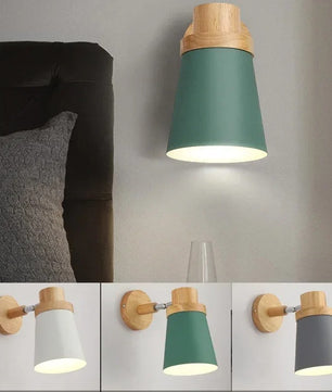 Moderne LED Wandlamp – IJzer en Hout met E27 Fitting – Macaron Design voor Woonkamer en Slaapkamer