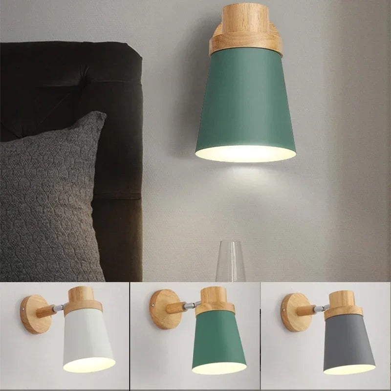 Moderne LED Wandlamp – IJzer en Hout met E27 Fitting – Macaron Design voor Woonkamer en Slaapkamer