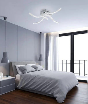 Moderne LED Plafondlamp – 32W 4-Lichts Golvend Design – Chroom Aluminium met Acryl – 5500K Koel Wit voor Woonkamer, Keuken en Hal