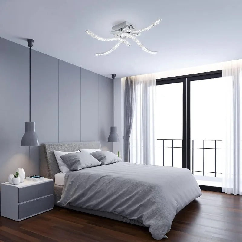 Moderne LED Plafondlamp – 32W 4-Lichts Golvend Design – Chroom Aluminium met Acryl – 5500K Koel Wit voor Woonkamer, Keuken en Hal