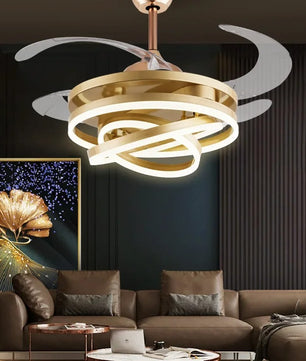 Nordic LED Plafondventilator 42 inch – Moderne Ventilatorlamp met Intrekbare Bladen, Kristalafwerking en Afstandsbediening – Stil en Dimbaar voor Woonkamer en Slaapkamer