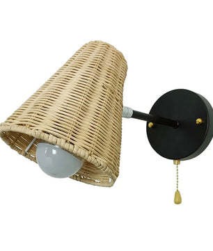 Retro Rotan Wandlamp – Handgeweven Bohemian Wandverlichting met Schakelaar en LED