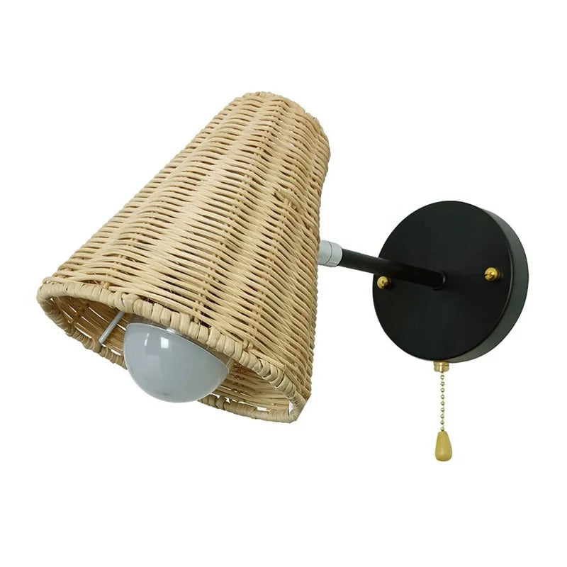 Retro Rotan Wandlamp – Handgeweven Bohemian Wandverlichting met Schakelaar en LED