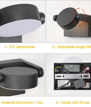 Moderne LED Wandlamp – 20W Binnen en Buiten – Draaibaar LED Paneel – Warm Wit 3000K – Zwart Aluminium – IP65